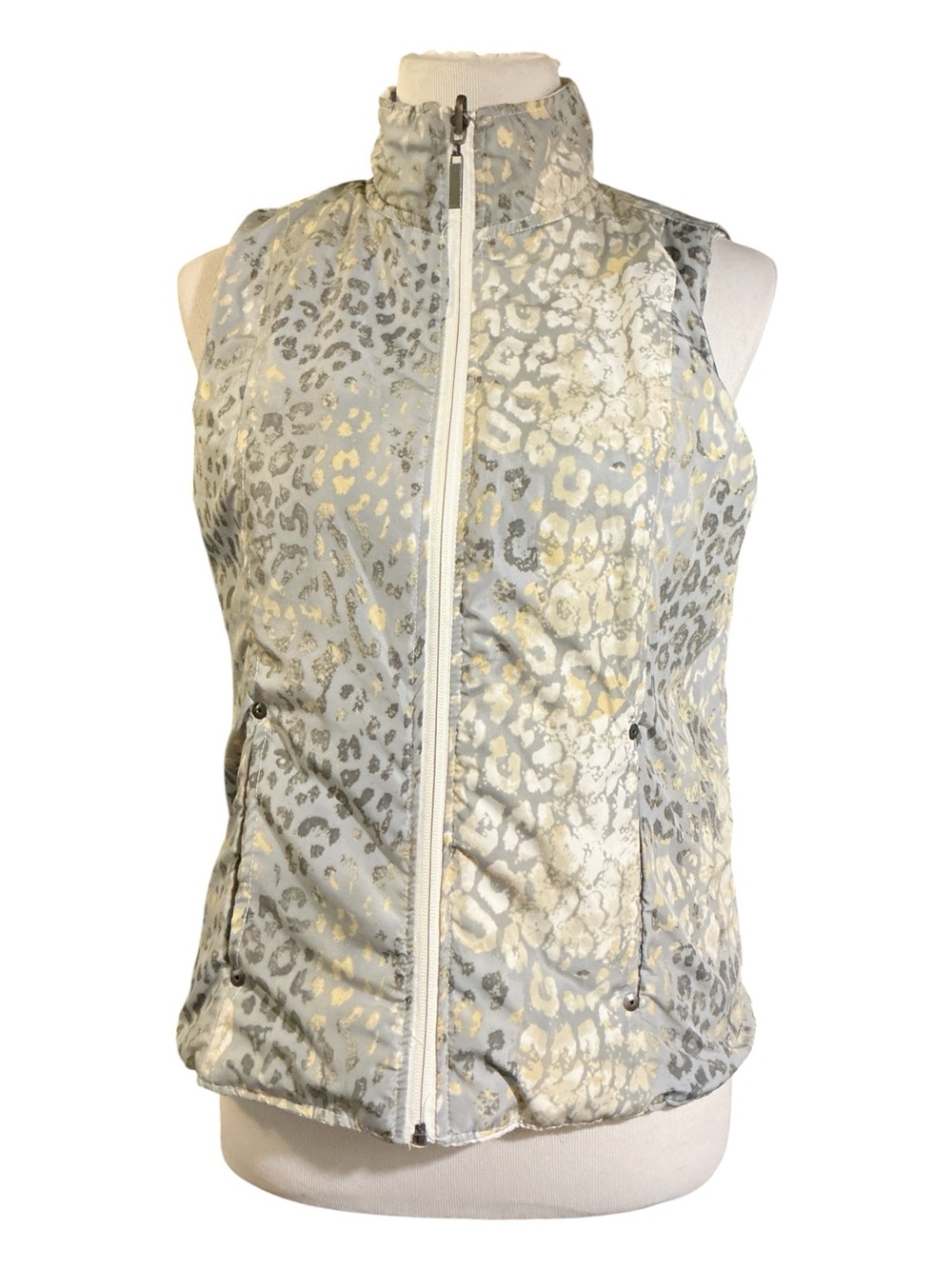 Light Gray and Gold Leopard Print Quilted Vest - Women